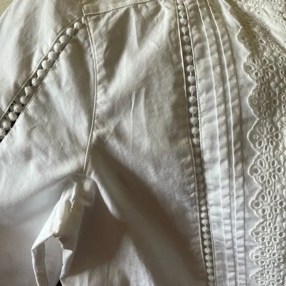 White Ruffled Mandarin Collar Blouse Sundance - Picture 7 of 8